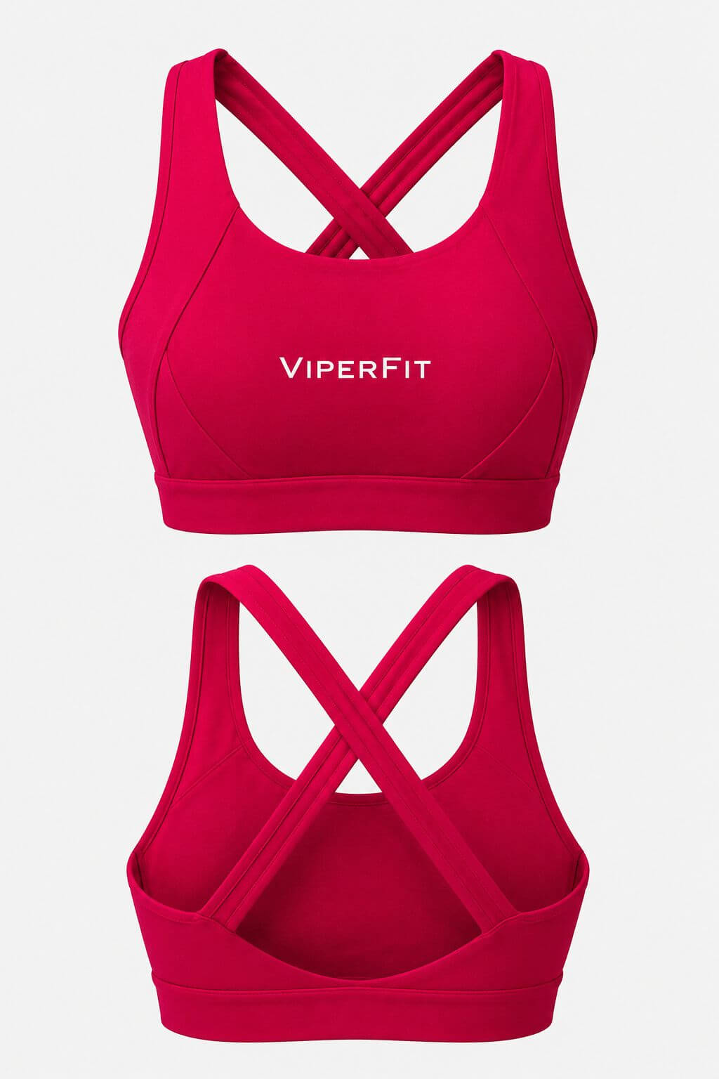 ViperFit Pulse Sports Bra - Rose Red front and back, showing the open crossover back straps.